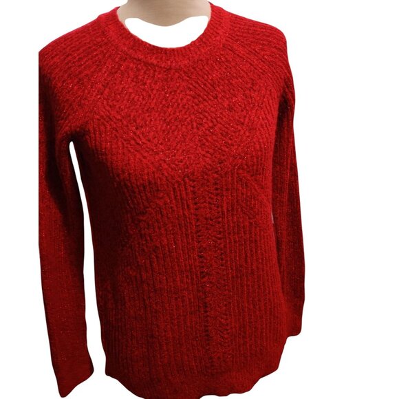 APT.9 Small Womens Sweater Red Sparkle Textured Pullover Holiday Knit Crewneck - Picture 3 of 10